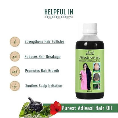 Adivasi hair oil original 250 ml, Original Aadivashi Hair Growth Oil 250 ML Ayurvedic Adiwasi Herbal Kesh tel with Natural Rosemary essential &amp; Biotin for Control Hairfall anti-dandruff Adiwasi Hair Oil Original Pack of 1 II Herbal Hair Oil