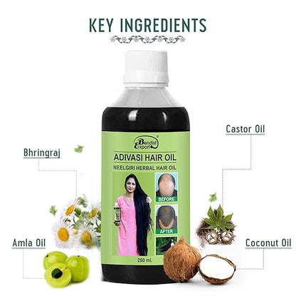 Adivasi hair oil original 250 ml, Original Aadivashi Hair Growth Oil 250 ML Ayurvedic Adiwasi Herbal Kesh tel with Natural Rosemary essential &amp; Biotin for Control Hairfall anti-dandruff Adiwasi Hair Oil Original Pack of 1 II Herbal Hair Oil